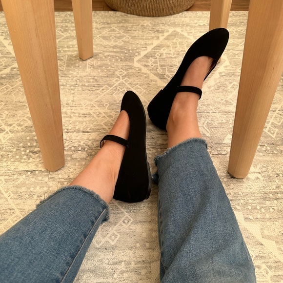 Black Suede Mary Jane Flats | Women’s 6.5 Wide Fit - Picture 4 of 8